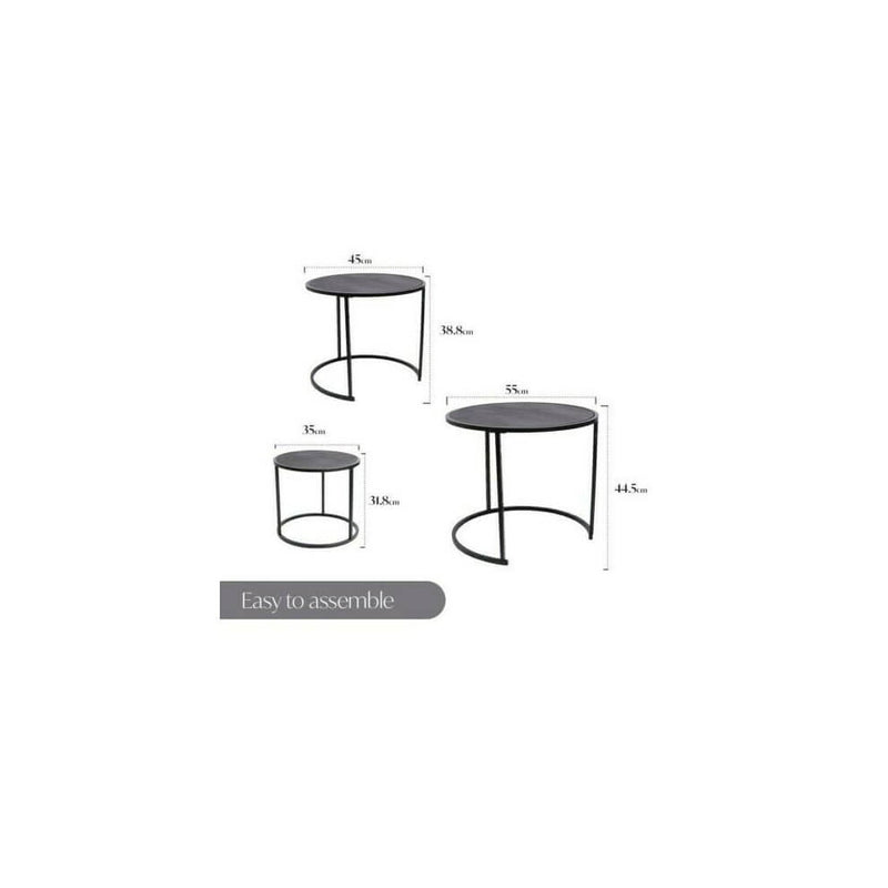 Set Of 3 Nesting Tables | Coffee Table Black Metal