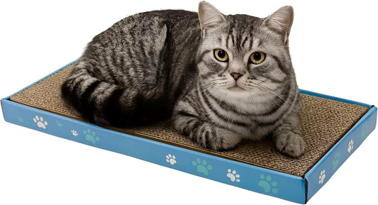 DIVCHI Cat Scratching Post Scratch Pad with Catnip, Cardboard Double-Sided Usability Paw Printed Scratching Mat for Cats Posts for Indoor