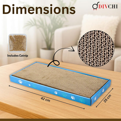 DIVCHI Cat Scratching Post Scratch Pad with Catnip, Cardboard Double-Sided Usability Paw Printed Scratching Mat for Cats Posts for Indoor