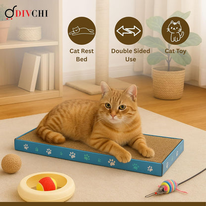 DIVCHI Cat Scratching Post Scratch Pad with Catnip, Cardboard Double-Sided Usability Paw Printed Scratching Mat for Cats Posts for Indoor