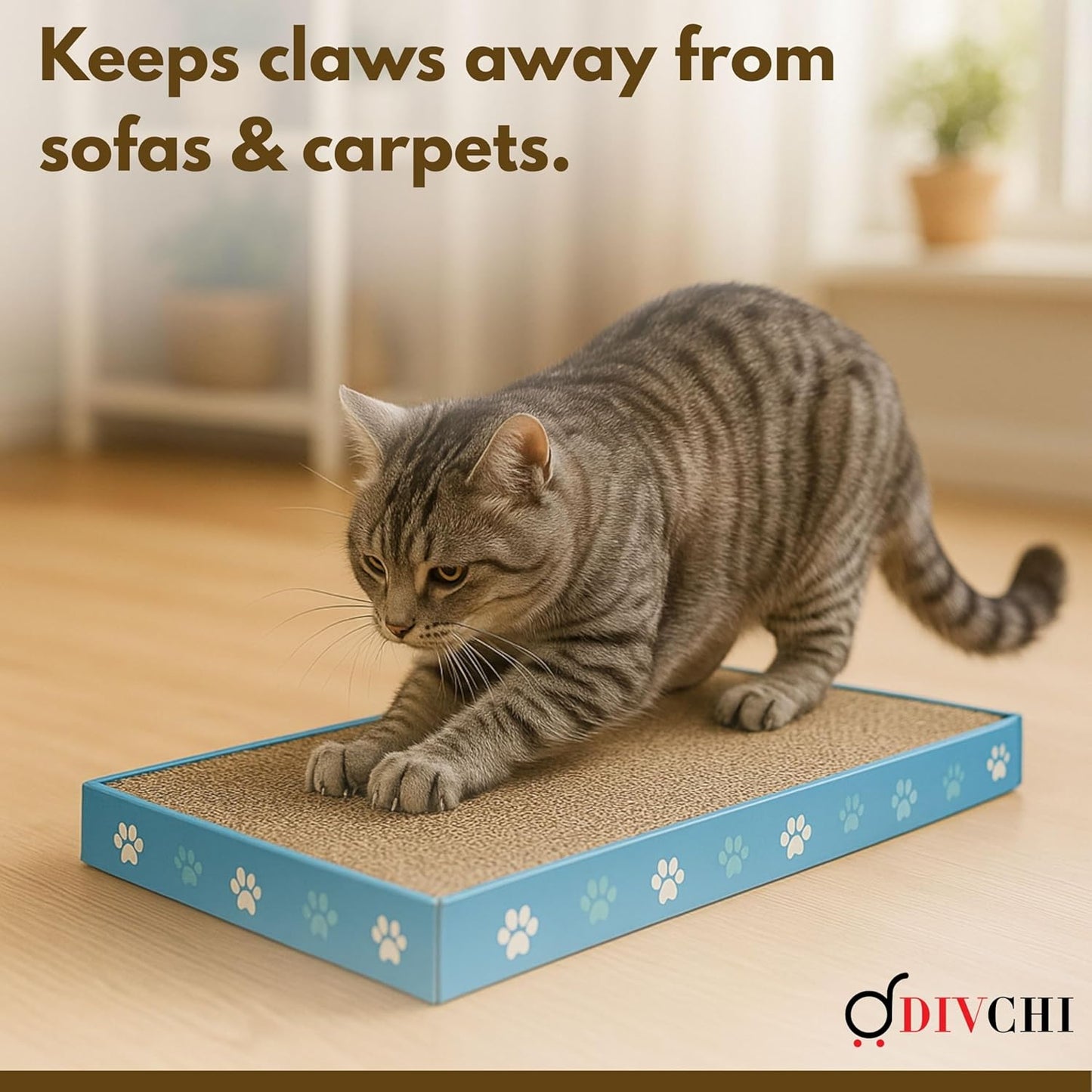 DIVCHI Cat Scratching Post Scratch Pad with Catnip, Cardboard Double-Sided Usability Paw Printed Scratching Mat for Cats Posts for Indoor