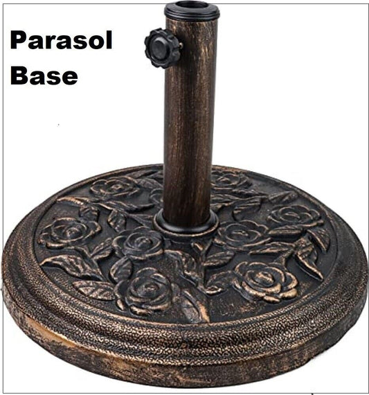 DIVCHI 9KG Parasol Base with Floral Design Cast Iron Effect - Suitable for Patio - DIVCHI