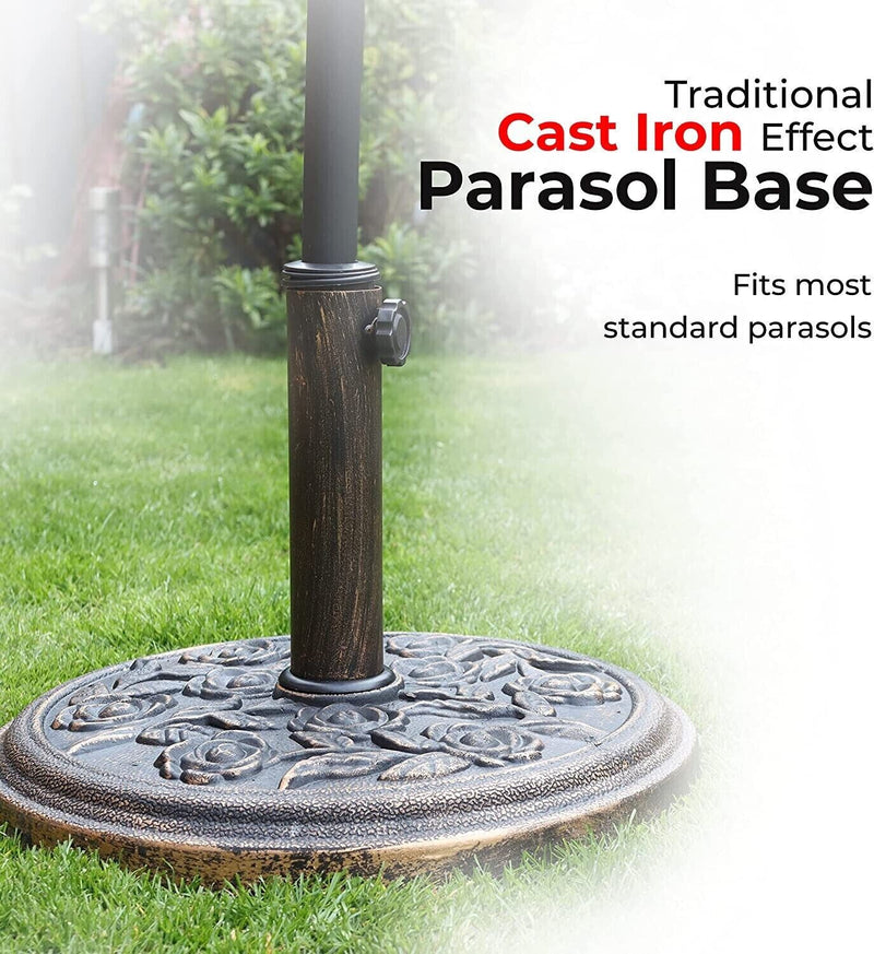 DIVCHI 9KG Parasol Base with Floral Design Cast Iron Effect - Suitable for Patio