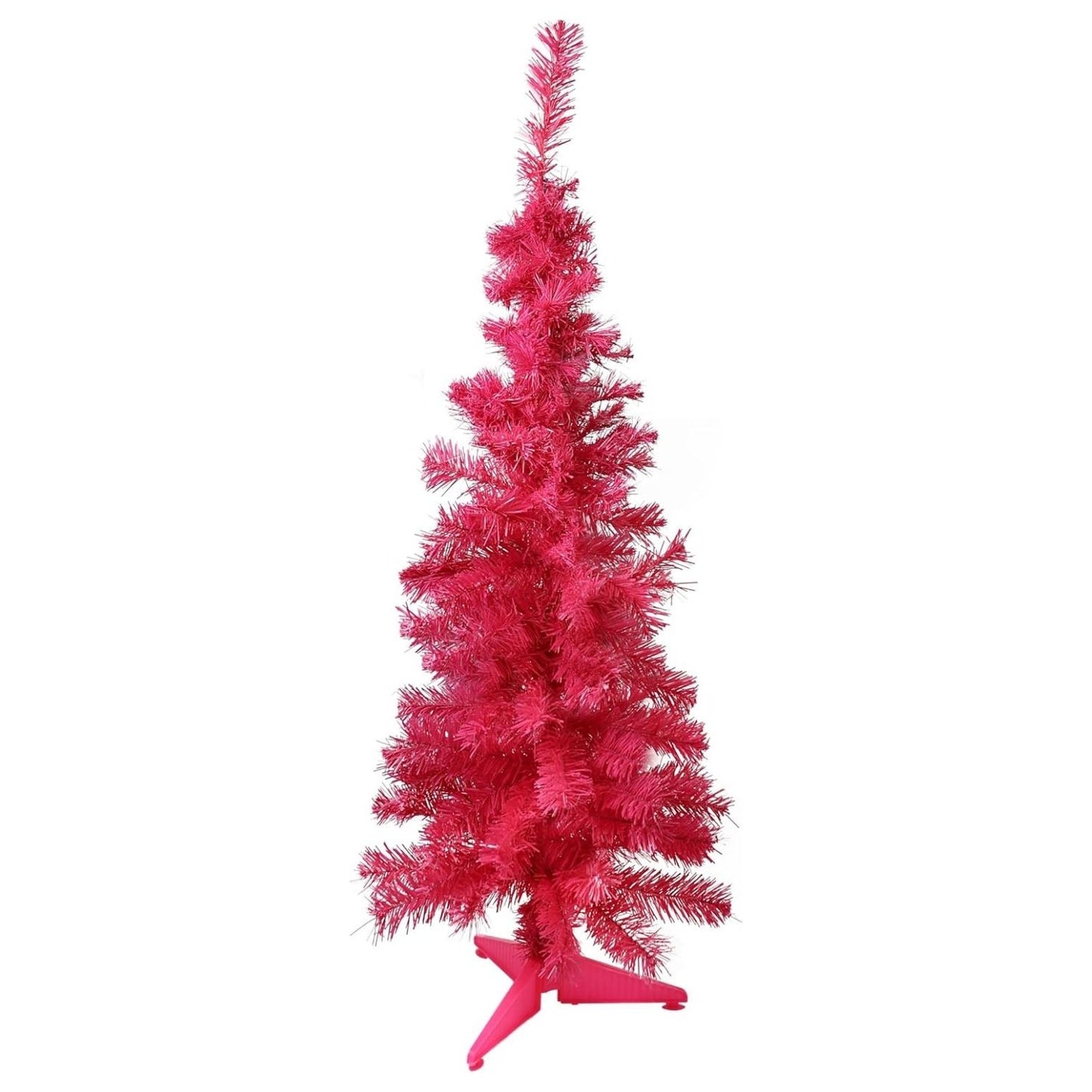 Pink artificial Christmas tree on a white background