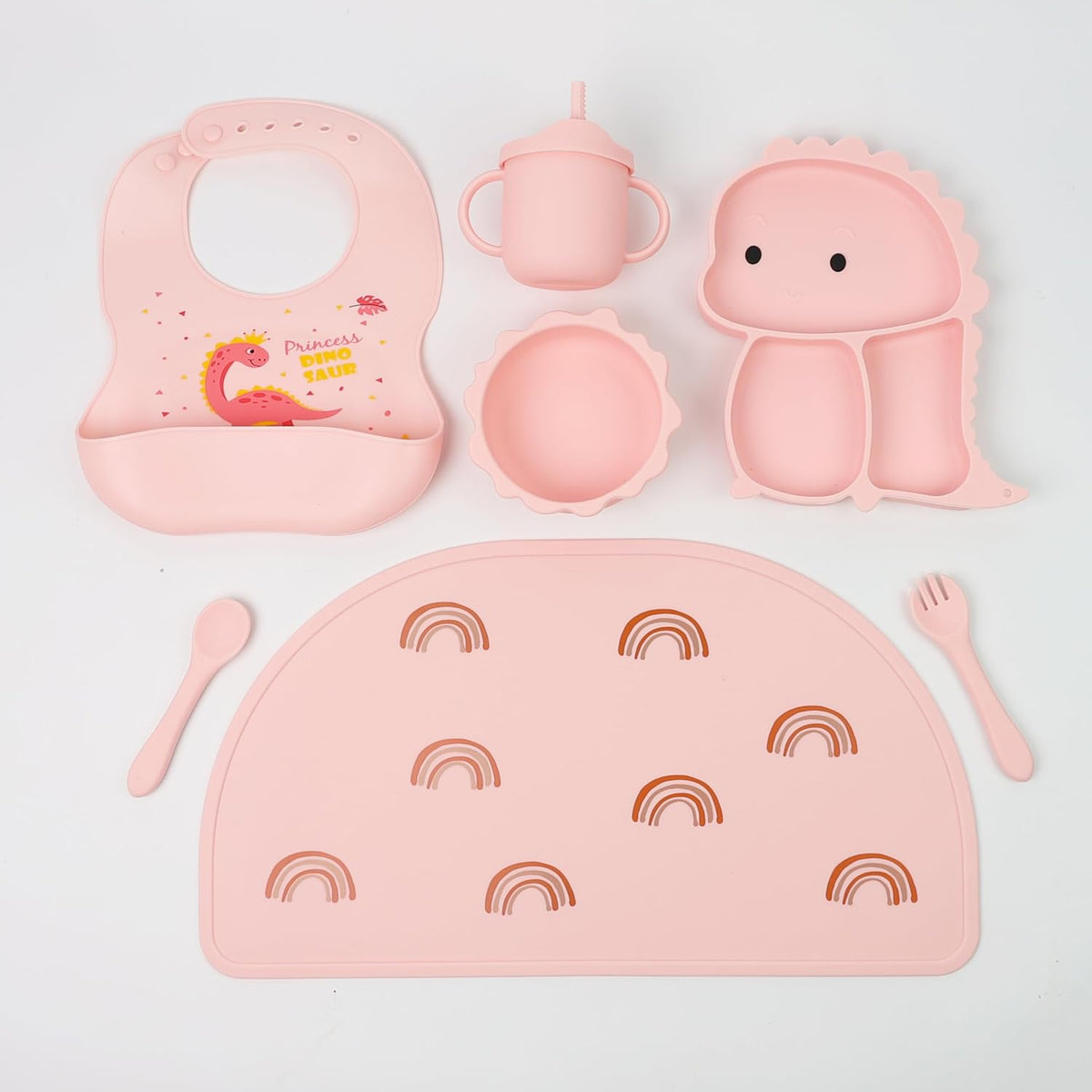 Silicone Baby Feeding Set Includes Suction Bowl, Baby Plate, Fork, Spoon & Cup - DIVCHI