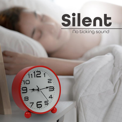 Non-Ticking Table Clock With Large Display Battery Powered For Heavy Sleepers