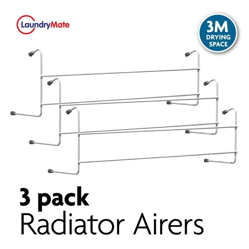 3 Pack of 2 Bar Radiator Airers Dryer Clothes Rail Towel Holder Drying Rack