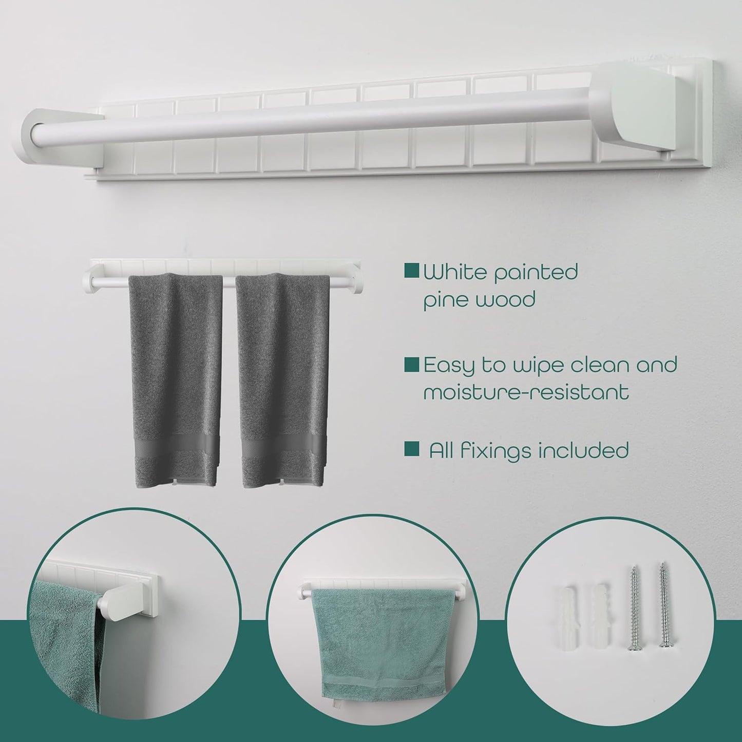 White Towel Rail Easy to Install Perfect Space Saving Rack Wall Mounted