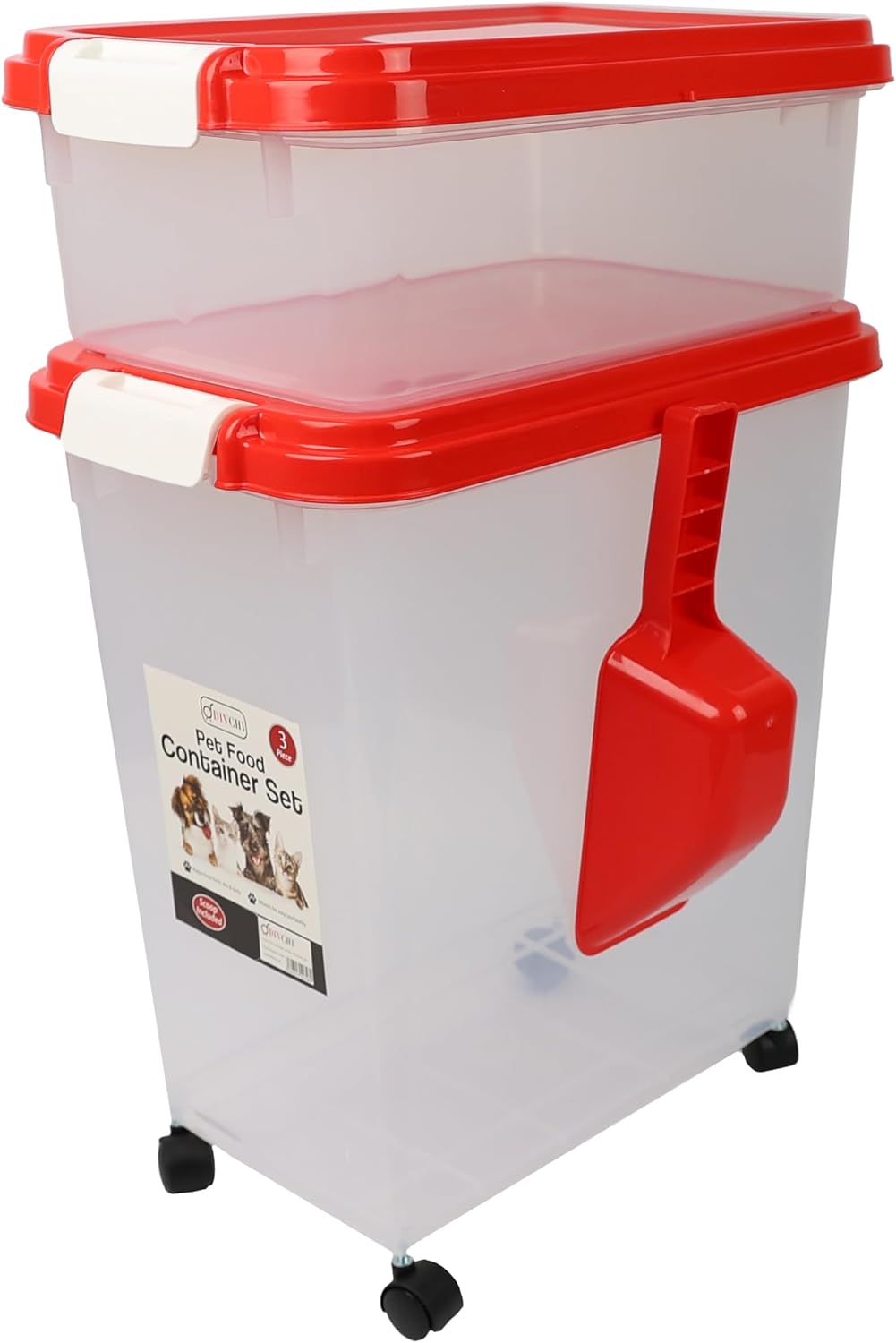 3-Pc Airtight Pet Food Storage Container With Plastic Measuring Scoop And Wheels - DIVCHI