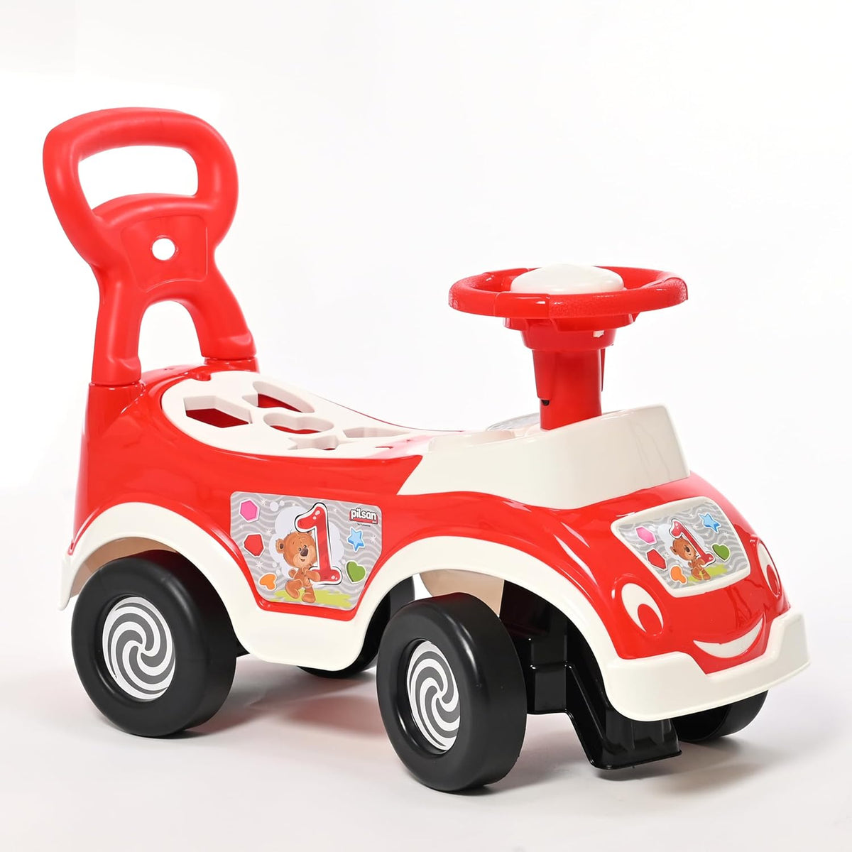 Red DIVCHI My First Ride On Car for toddlers with backrest and steering wheel