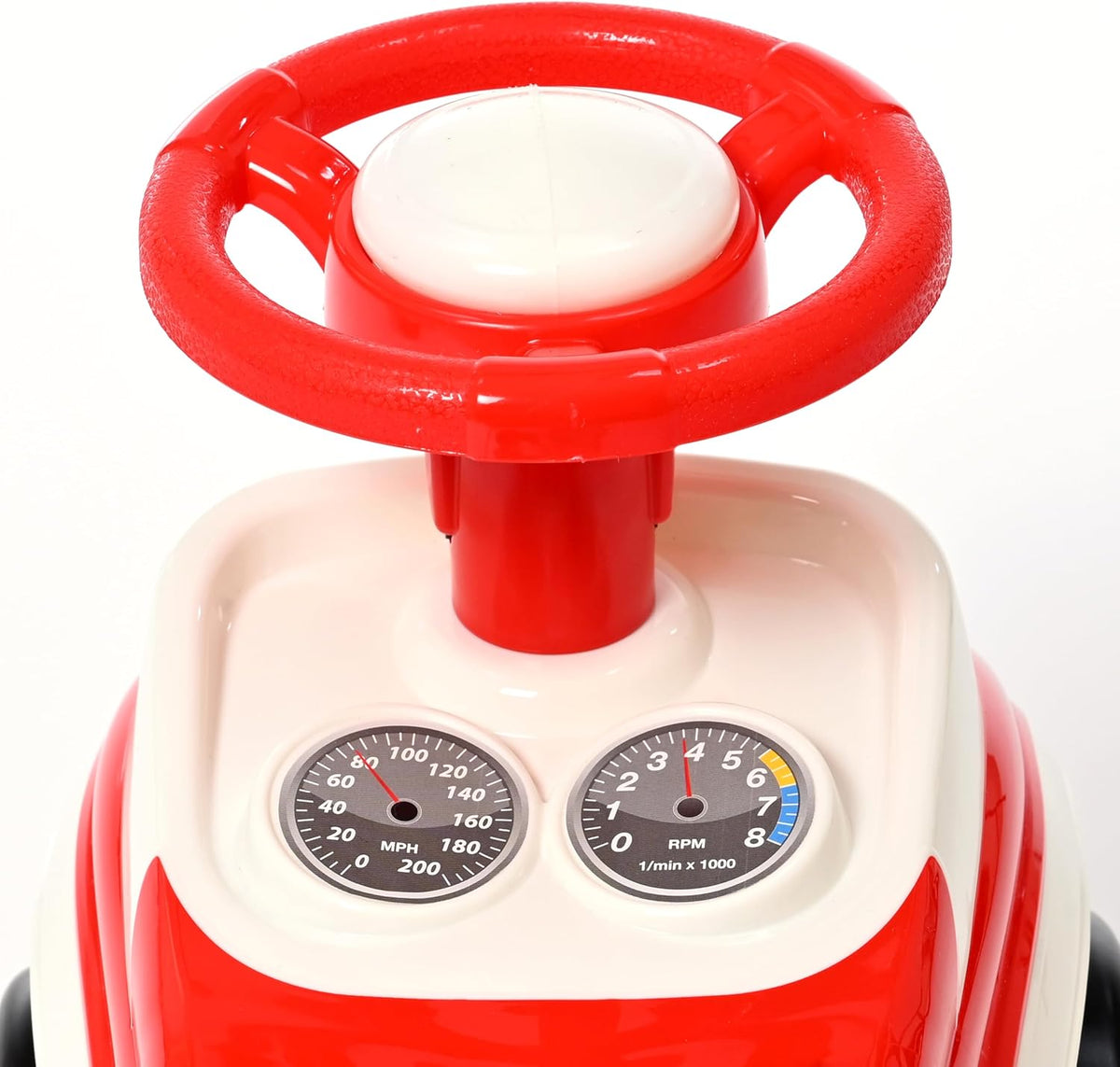Red ride on car shape sorter seat with star, heart and hexagon shapes