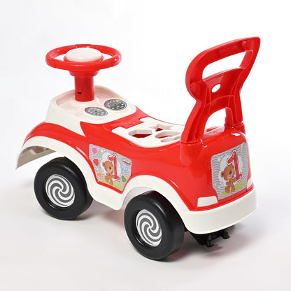 Red ride on car steering wheel with horn and play speedometer dials