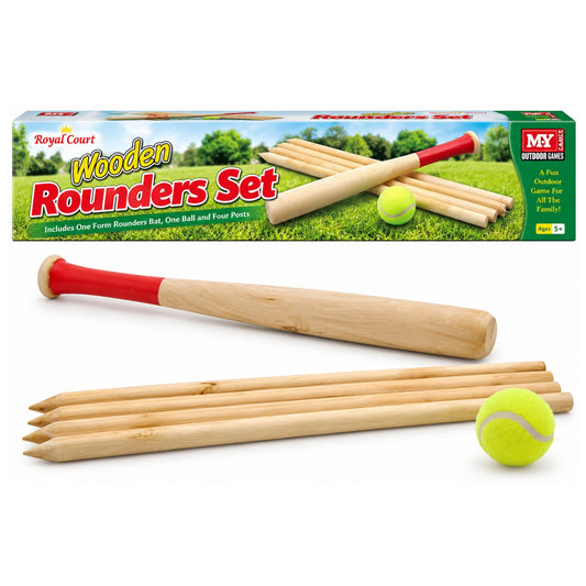Wooden rounders set with gift box, wooden bat, 4 posts and soft ball
