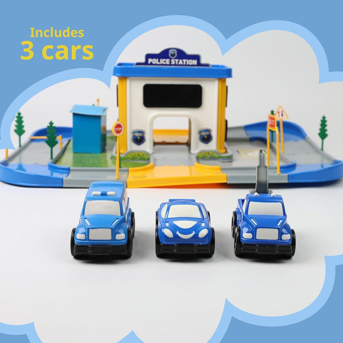 DIVCHI police station playset includes 3 police cars