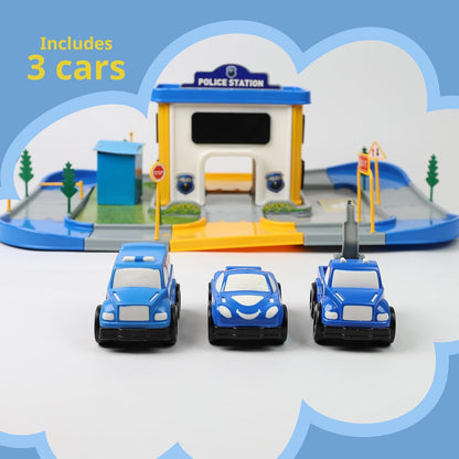 DIVCHI police station playset includes 3 police cars