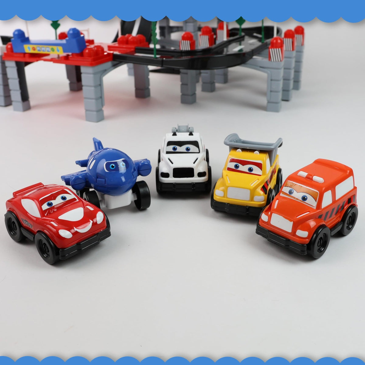 DIVCHI car track playset box, 80 pieces, 5 vehicles included, 18 months+