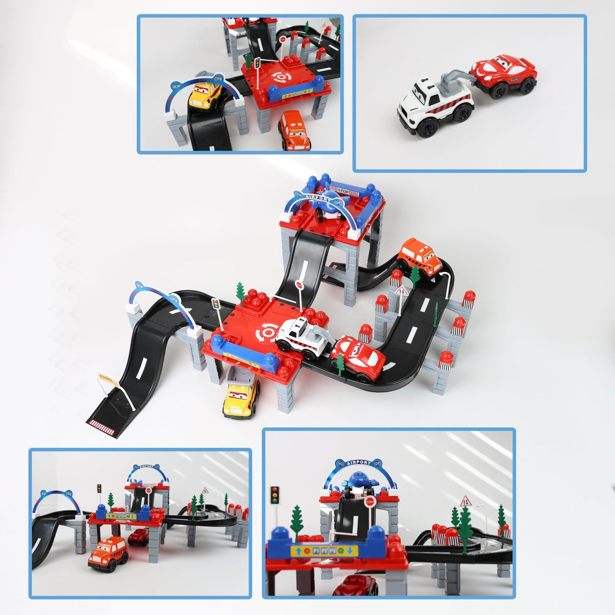 DIVCHI car track playset 5 vehicles: 4 cars and an aeroplane