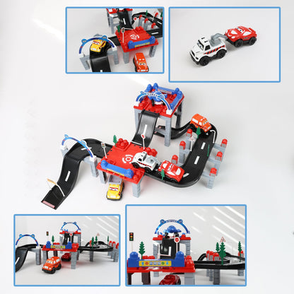 DIVCHI car track playset 5 vehicles: 4 cars and an aeroplane