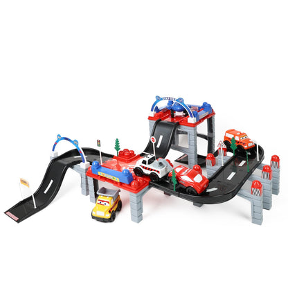 DIVCHI 80 piece car track playset with bridges, ramps and 5 vehicles