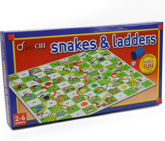 Snakes & Ladders Game for Kids & Adults - Traditional Board Games With Colourful Playing Pieces - For 2-6 Players - Age Years 3+ - DIVCHI