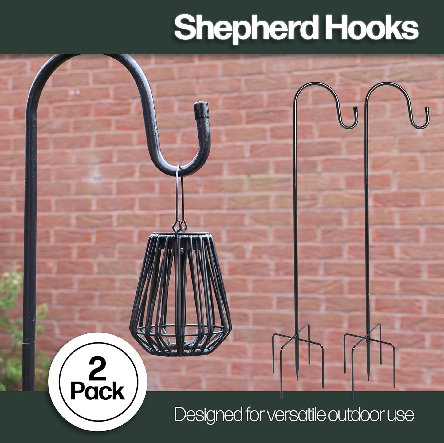 DIVCHI Shepherds Crook Hooks, 2 Pack 198.5cm Adjustable Height  with 5 Prong Base, Heavy Duty Garden Border Hook for Lanterns Birdfeeder Mason Jars Lights Weddings Plant Baskets