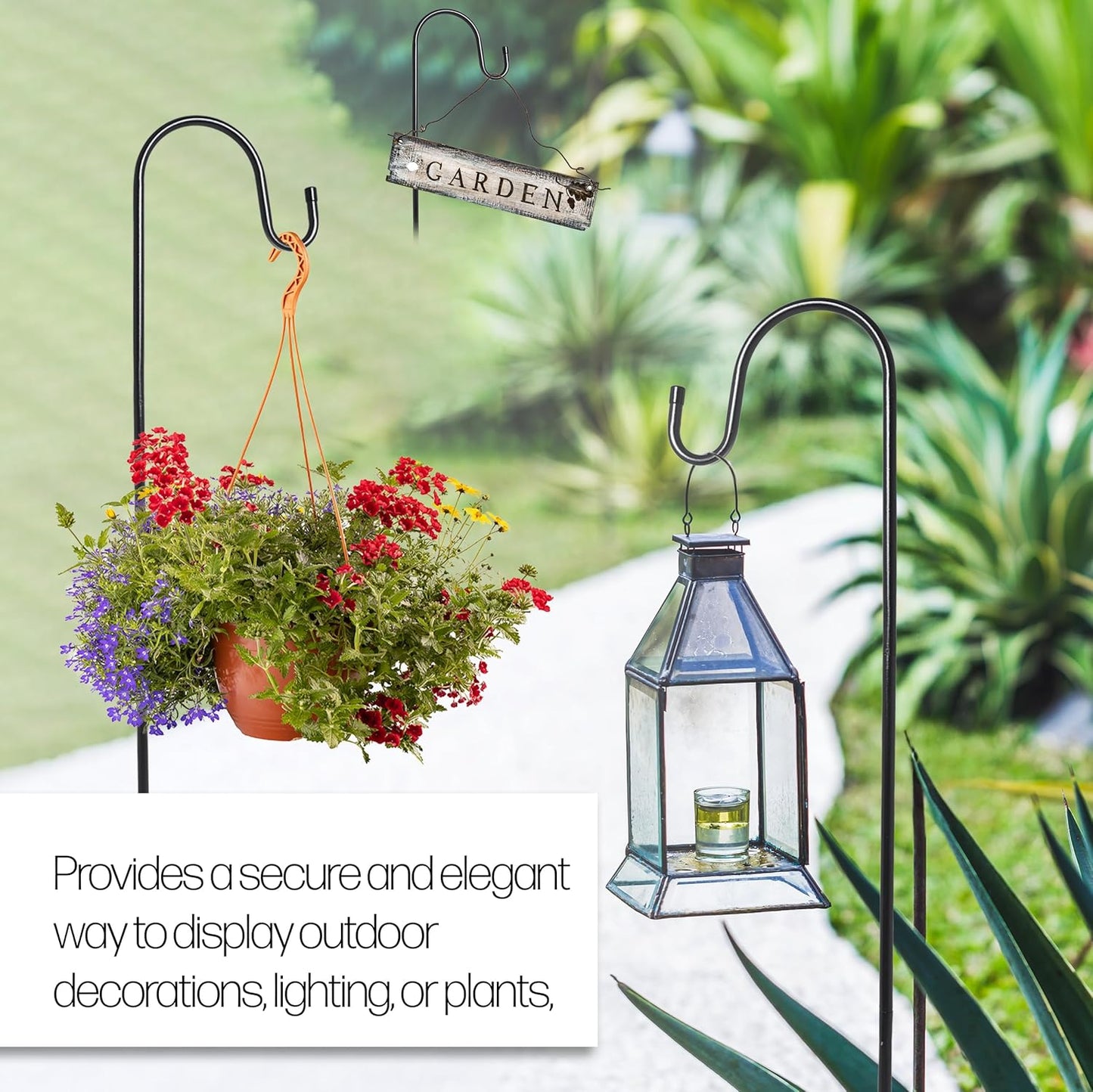 DIVCHI Shepherds Crook Hooks, 2 Pack 198.5cm Adjustable Height  with 5 Prong Base, Heavy Duty Garden Border Hook for Lanterns Birdfeeder Mason Jars Lights Weddings Plant Baskets
