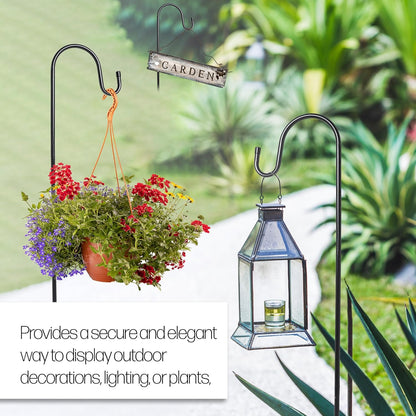 DIVCHI Shepherds Crook Hooks, 2 Pack 198.5cm Adjustable Height  with 5 Prong Base, Heavy Duty Garden Border Hook for Lanterns Birdfeeder Mason Jars Lights Weddings Plant Baskets