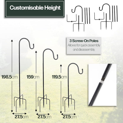 DIVCHI Shepherds Crook Hooks, 2 Pack 198.5cm Adjustable Height  with 5 Prong Base, Heavy Duty Garden Border Hook for Lanterns Birdfeeder Mason Jars Lights Weddings Plant Baskets