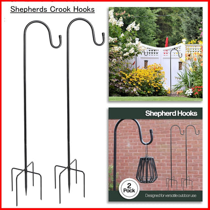 DIVCHI Shepherds Crook Hooks, 2 Pack 198.5cm Adjustable Height  with 5 Prong Base, Heavy Duty Garden Border Hook for Lanterns Birdfeeder Mason Jars Lights Weddings Plant Baskets