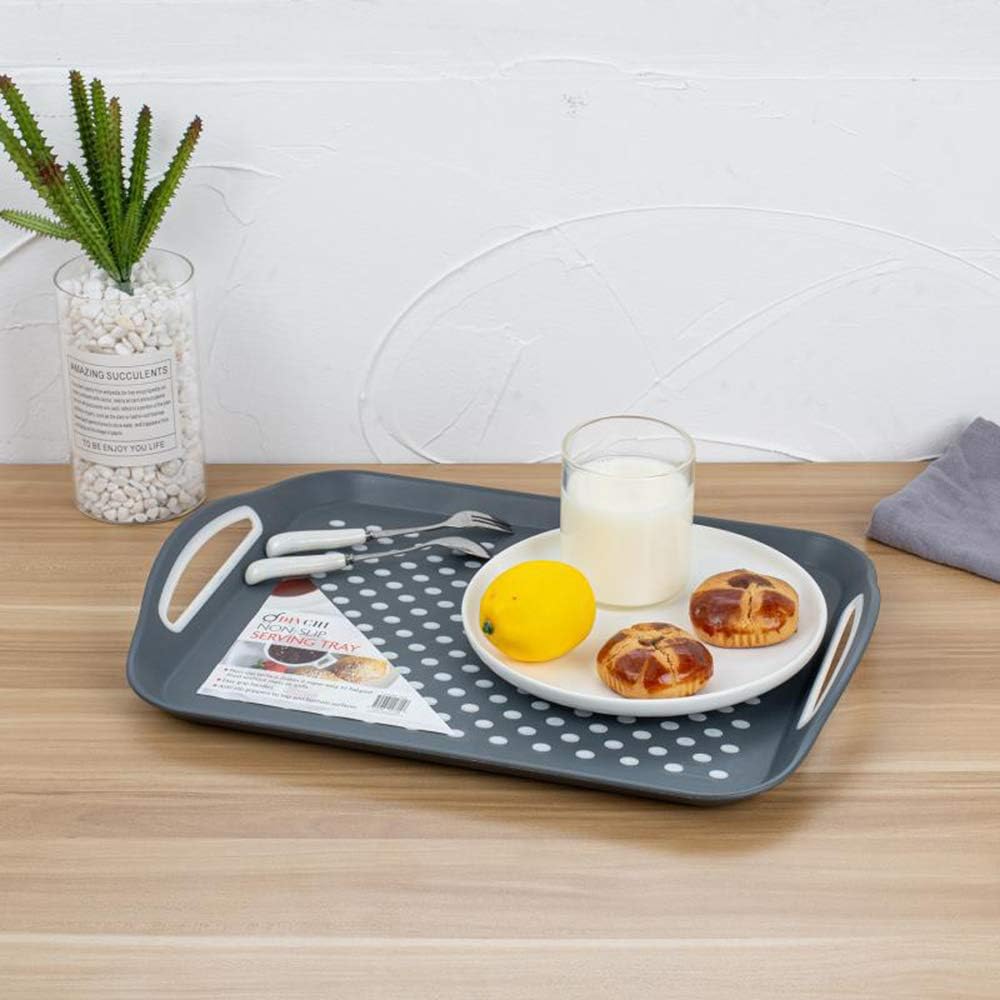 2x Non-Slip Serving Trays – Anti-Slip Plastic Trays with Rubber Surface & Easy-Grip Handles (Random Colours)