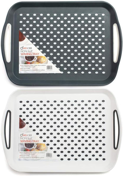 2x Non-Slip Serving Trays – Anti-Slip Plastic Trays with Rubber Surface & Easy-Grip Handles (Random Colours)