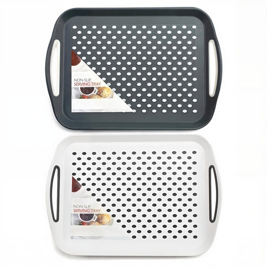 2x Non-Slip Serving Trays – Anti-Slip Plastic Trays with Rubber Surface & Easy-Grip Handles (Random Colours)
