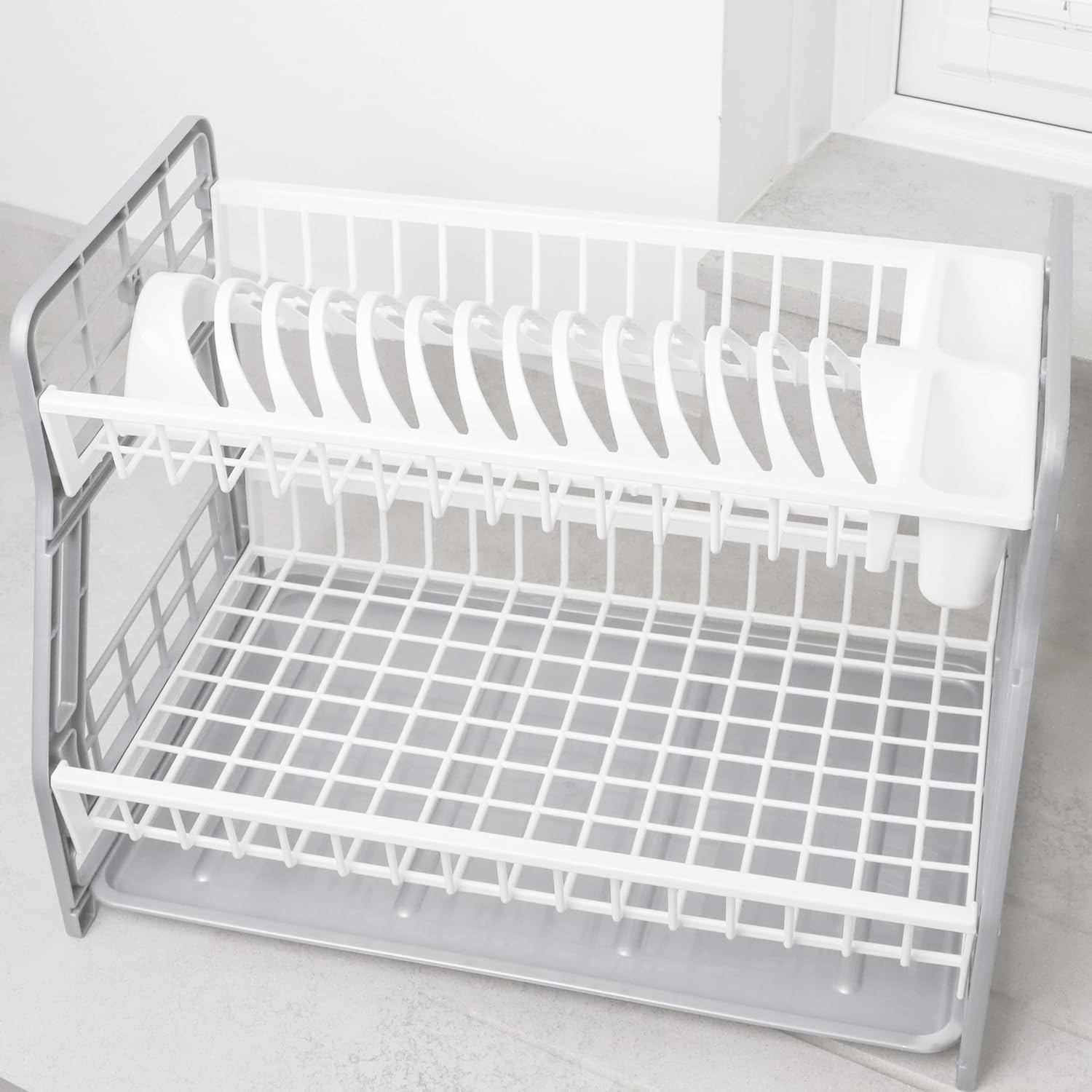 2-Tier Dish Drying Rack Large Capacity Drainer, Utensil Holder, Drain board - DIVCHI