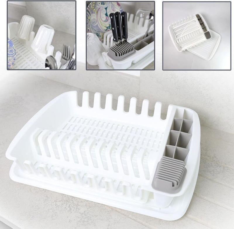 Plastic Dish Drying Rack Sink Drainer Cutlery Cup Utensil Holder For Kitchen