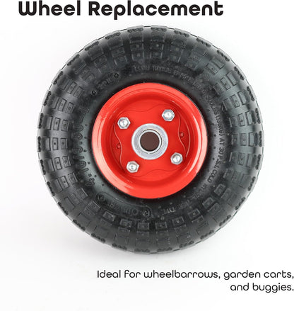 Red 2 Pack Pneumatic Wheel  Air Filled Tires Metal 4.10/3.50-4" Replacement Wheels For Wheelbarrows, Hand Truck, Utility Cart, etc