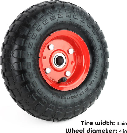 Red 2 Pack Pneumatic Wheel  Air Filled Tires Metal 4.10/3.50-4" Replacement Wheels For Wheelbarrows, Hand Truck, Utility Cart, etc