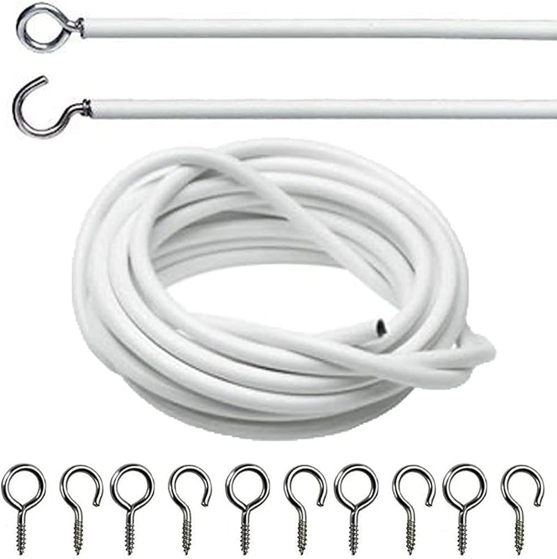 White Curtain Wire Window Net Cord Cable With Hooks & Eyes Fittings Window Door