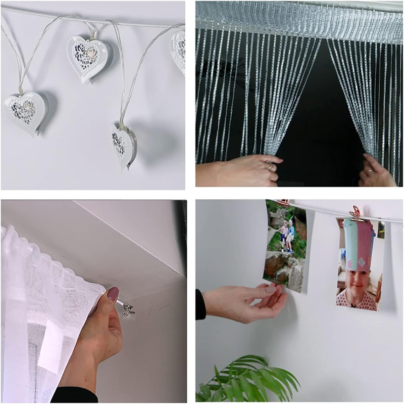 White Curtain Wire Window Net Cord Cable With Hooks & Eyes Fittings Window Door