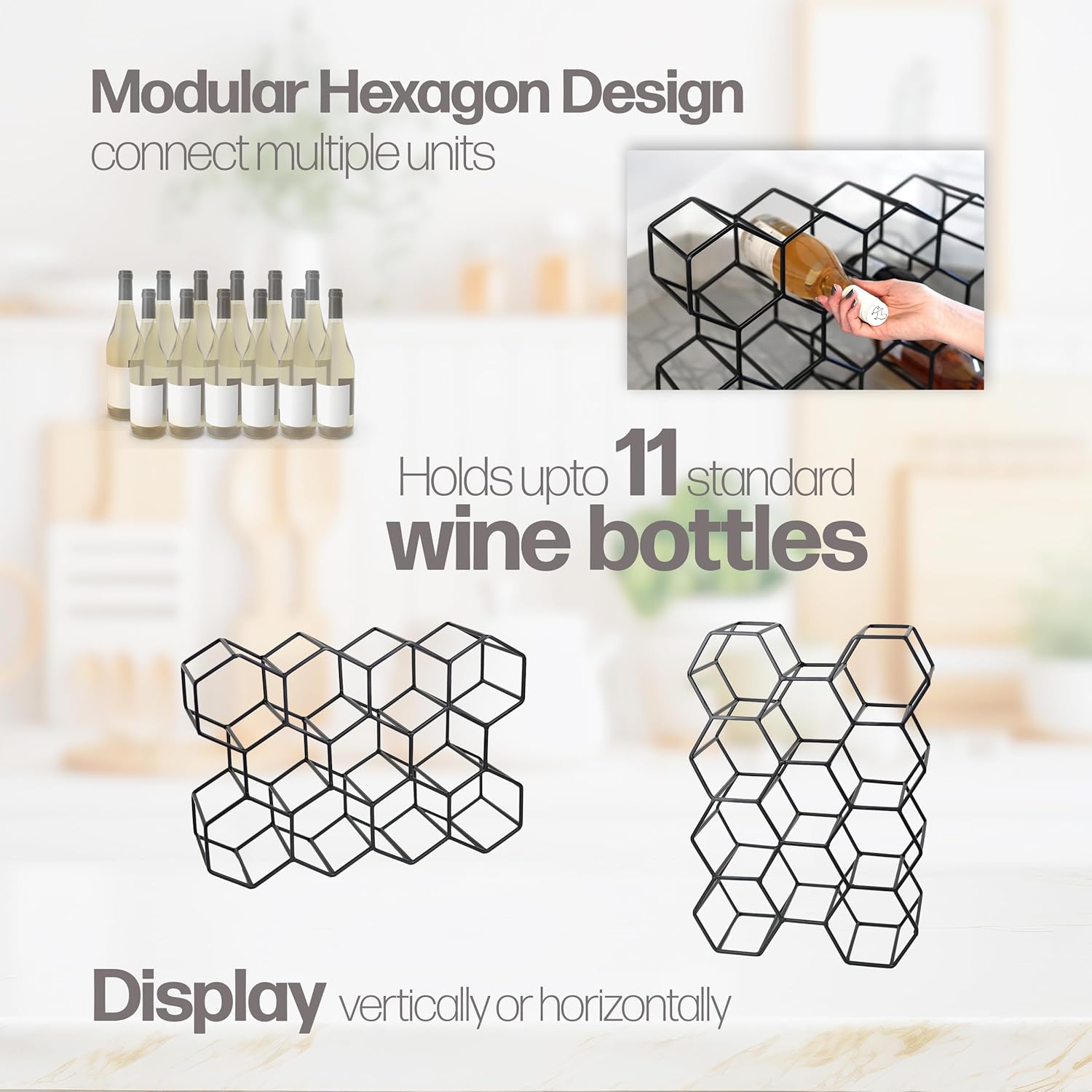 DIVCHI Wine Rack 11 Bottle Holder No Need Assembly Modern Metal Wire Wine Storage for Countertop Table Top Coffee Bar & Kitchen | Champagne Racks | Beer Stand - DIVCHI