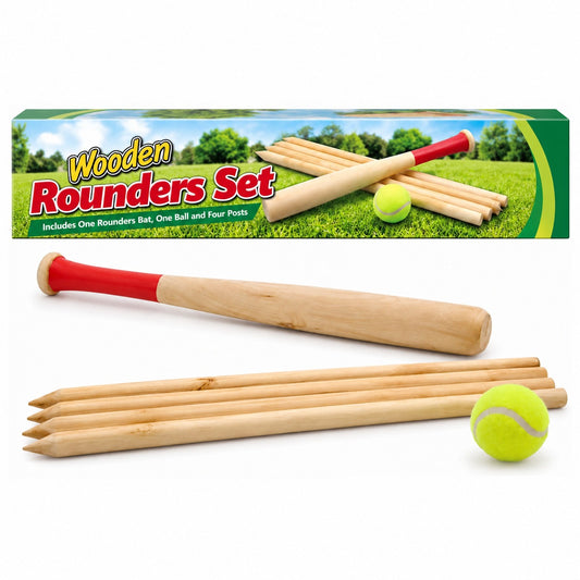 Wooden rounders set with box – wooden bat, 4 posts and ball