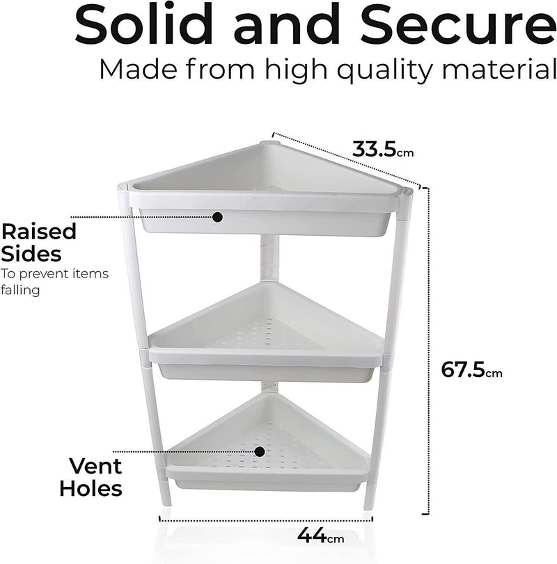 3 Tier Plastic Corner Shelf Unit, Multipurpose Shelving Unit for Small Space