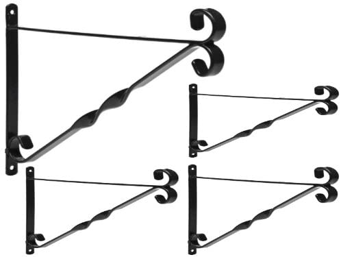 DIVCHI Pack of 4 Garden Hanging Basket Metal Wall Bracket - Twisted - UP TO 12" Baskets (12-Inch, Black)