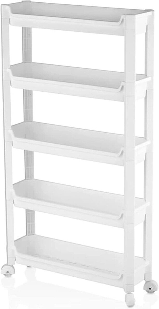 3/4/5 Tier Plastic Rolling Cart PP Storage Trolley with Wheel Shelving Organizer - DIVCHI