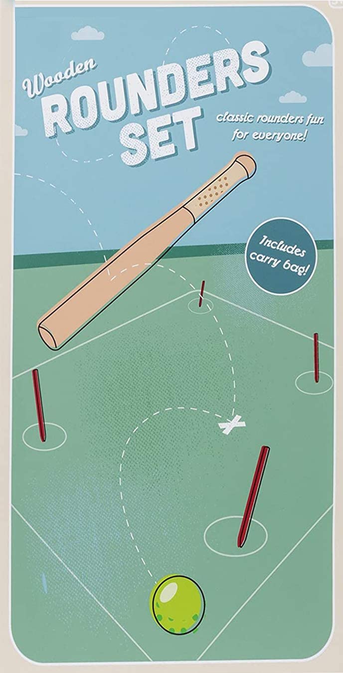 DIVCHI 6 Piece Wooden Rounders Set & Carry Bag - Baseball Bat & Soft Tennis Ball Garden Fun Play Set