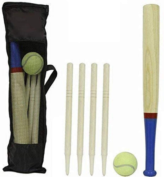DIVCHI 6 Piece Wooden Rounders Set & Carry Bag - Baseball Bat & Soft Tennis Ball Garden Fun Play Set - DIVCHI