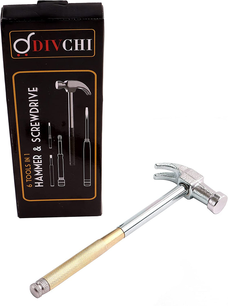 DIVCHI 6 Tools in 1 Hammer and Screwdriver Mini Multifunctional Stainless Steel for Goldsmiths Small Machines Repair Household Tools