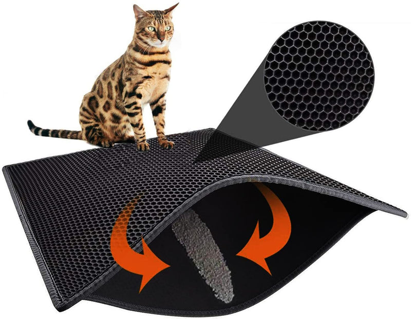 DIVCHI Cat Litter Mat Litter Trapping Mat 61x38cm, Honeycomb Double Layer Design Waterproof Urine Proof Trapper Mat for Litter Boxes, Easy Clean Scatter Control
