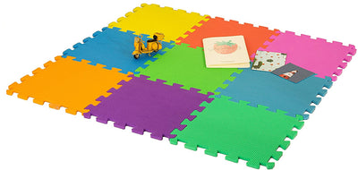 DIVCHI Foam Play Mat - Non-Toxic Extra Thick 9 Piece Children Play & Exercise Mat - Comfortable Cushiony Foam Floor Puzzle Mat, 6 Vibrant Colors for Kids & Toddlers - Divchi