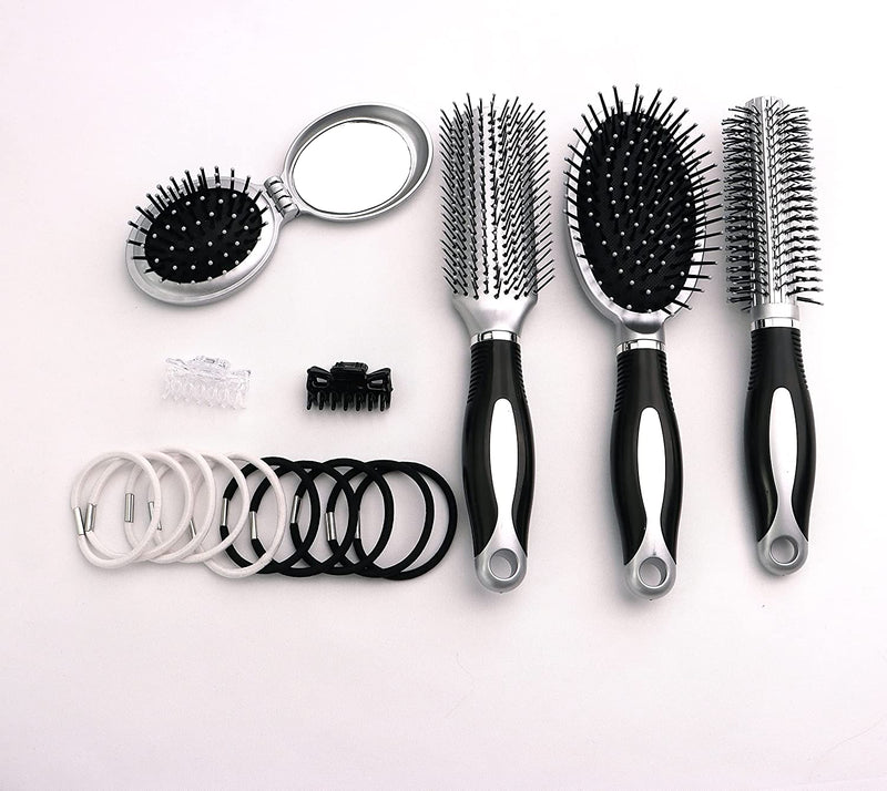 DIVCHI Professional 16 Piece Hair Care Kit Gift Set features Curling Brush Paddle Brush Styling Brush Butterfly Clips a Compact Brush Mirror and Hair Bands