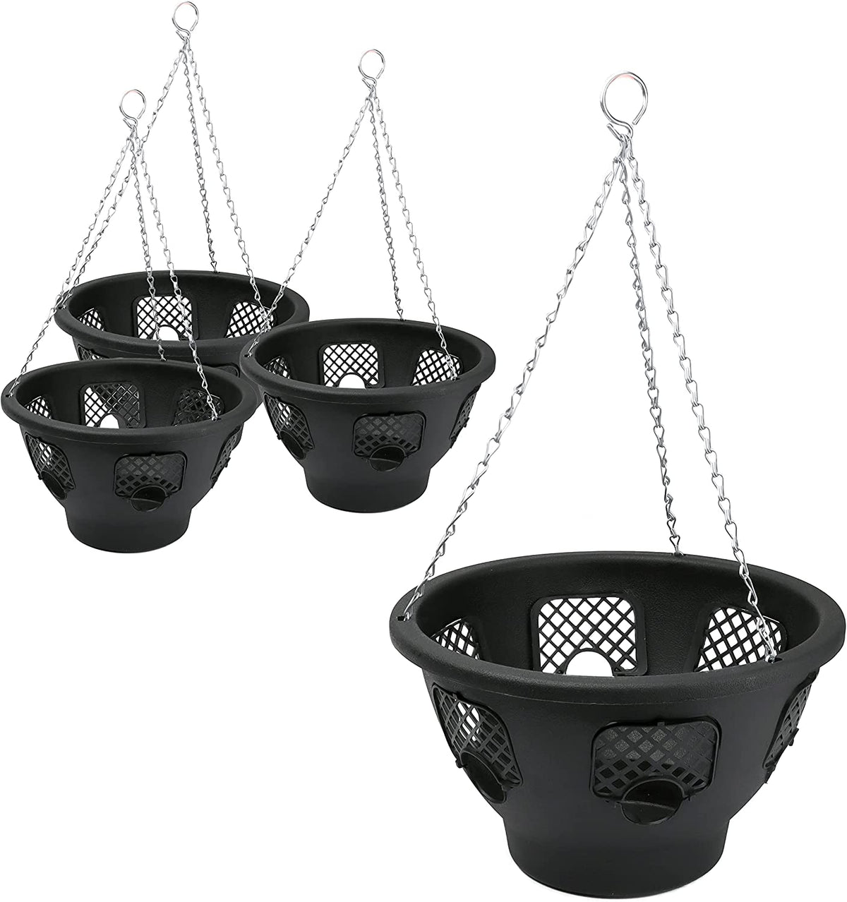 Black Hanging Basket for Plants & Flowers – 12 Inch Garden Outdoor Wall Planter with Chain - DIVCHI